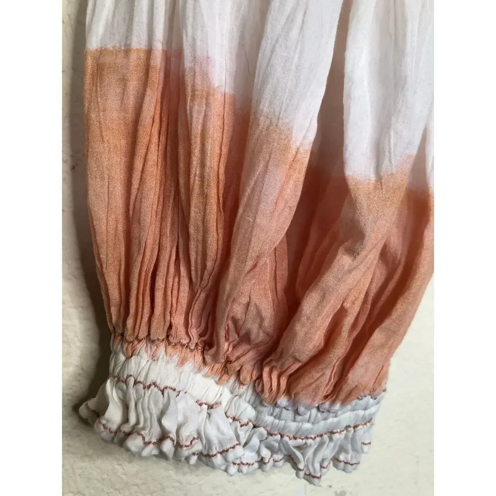 We The Free Sweet Stripe Orange and White Balloon Sleeve Boho Oversized Blouse - Picture 12 of 13